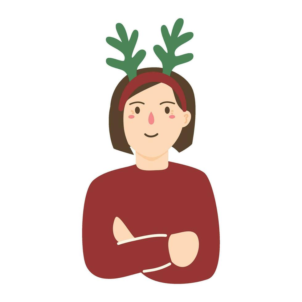 girl wearing christmas hat with sweater crossing hands vector