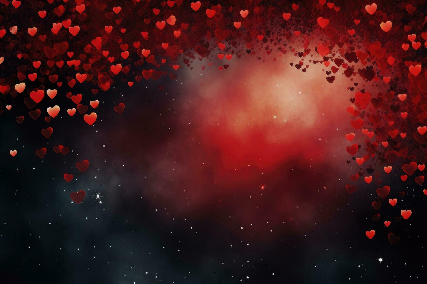 AI generated Valentine's day background with red hearts and space for text, abstract panorama background with red hearts, AI Generated photo