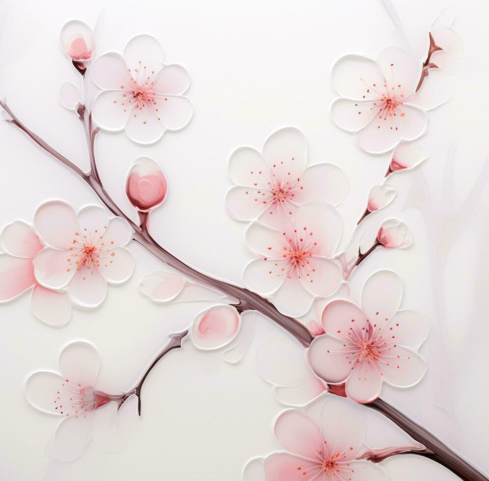 AI generated pink blossoming branches with light pink flowers on white background, photo