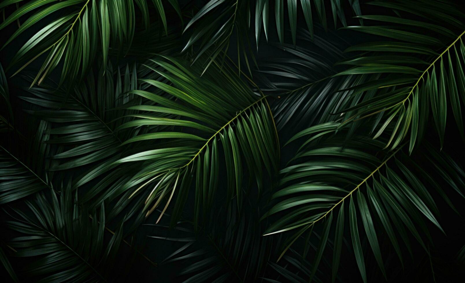 AI generated palm leaves on a dark background with palm leaves in the background, photo