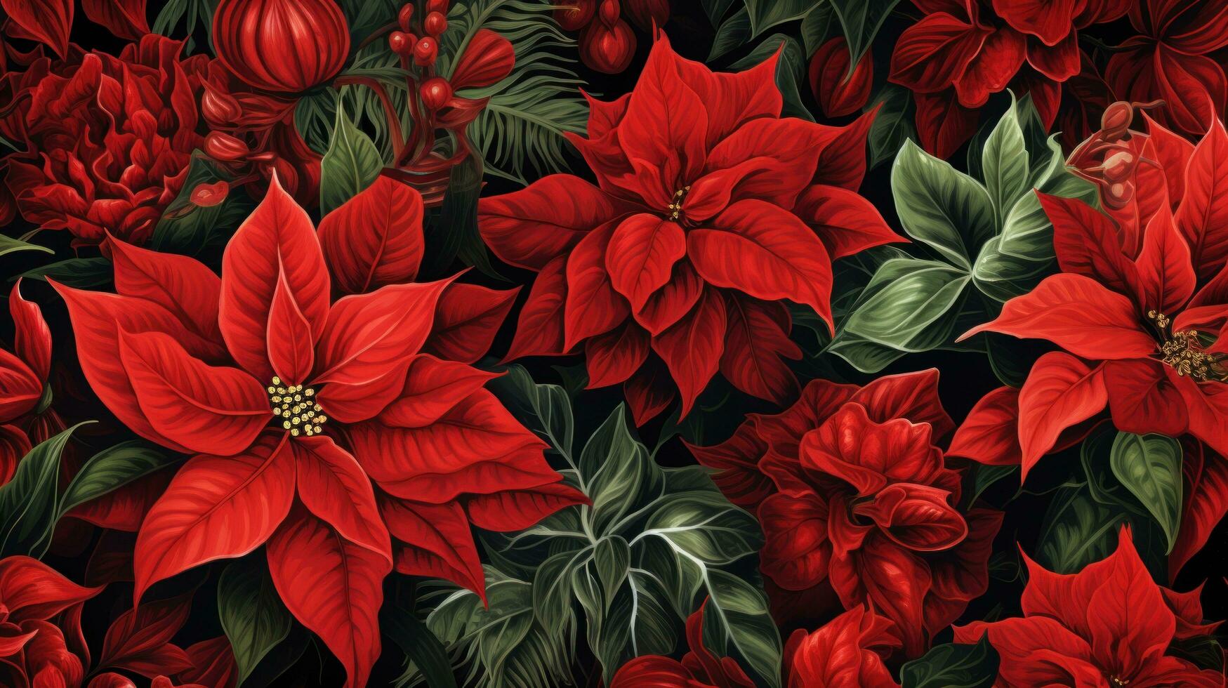 AI generated on red poinsettia and flowers, photo