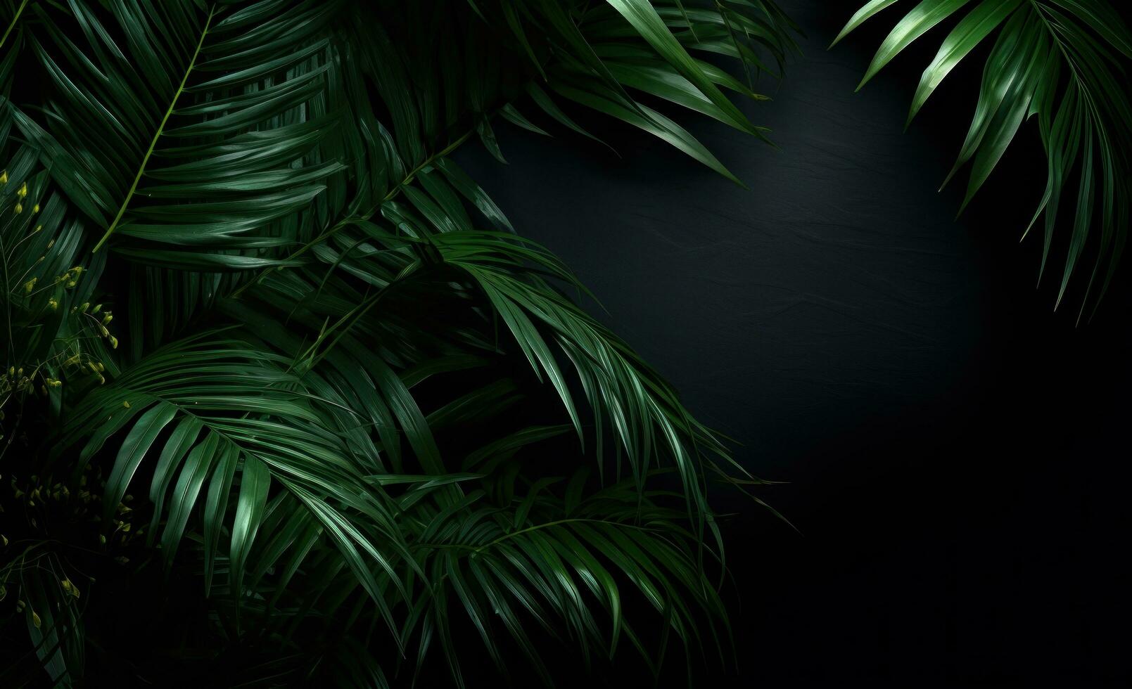 AI generated palm leaves on a dark background with palm leaves in the background, photo