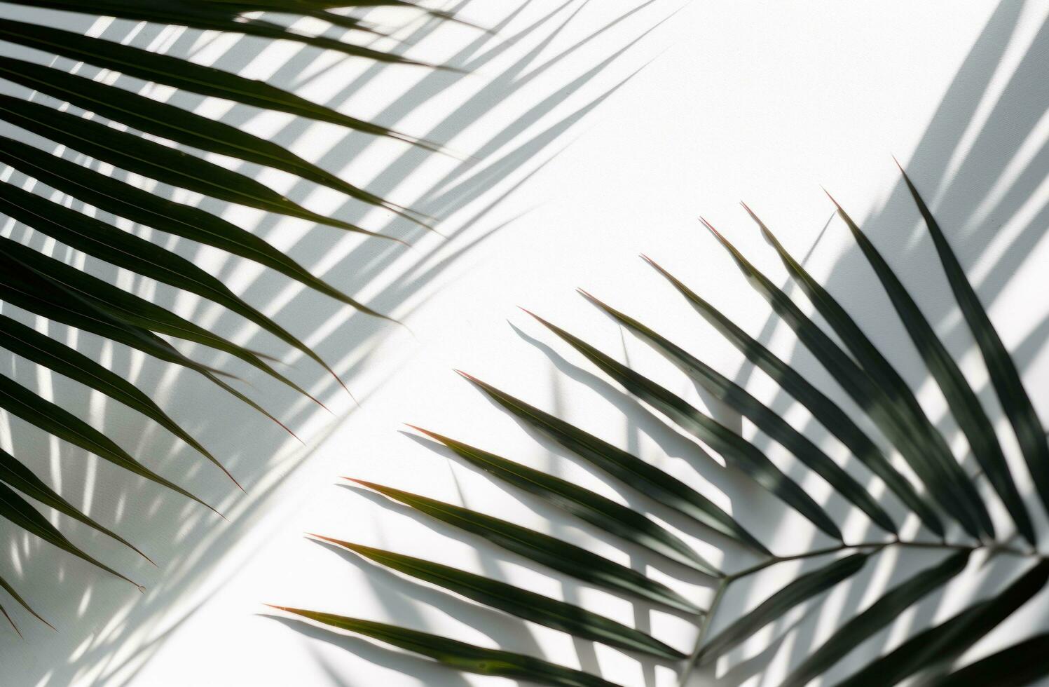 AI generated palm leaves shadow on white surface photo