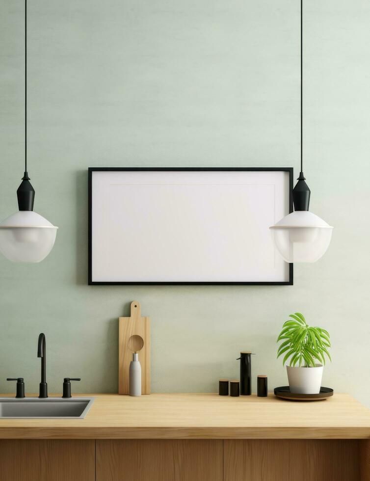 AI generated modern interior empty wall frame mockup, photo