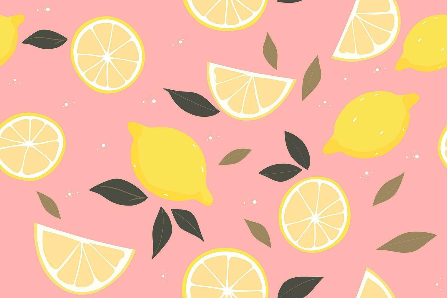 Yellow lemon pattern on pink background. Design for textile, wrapping paper, wallpaper. vector