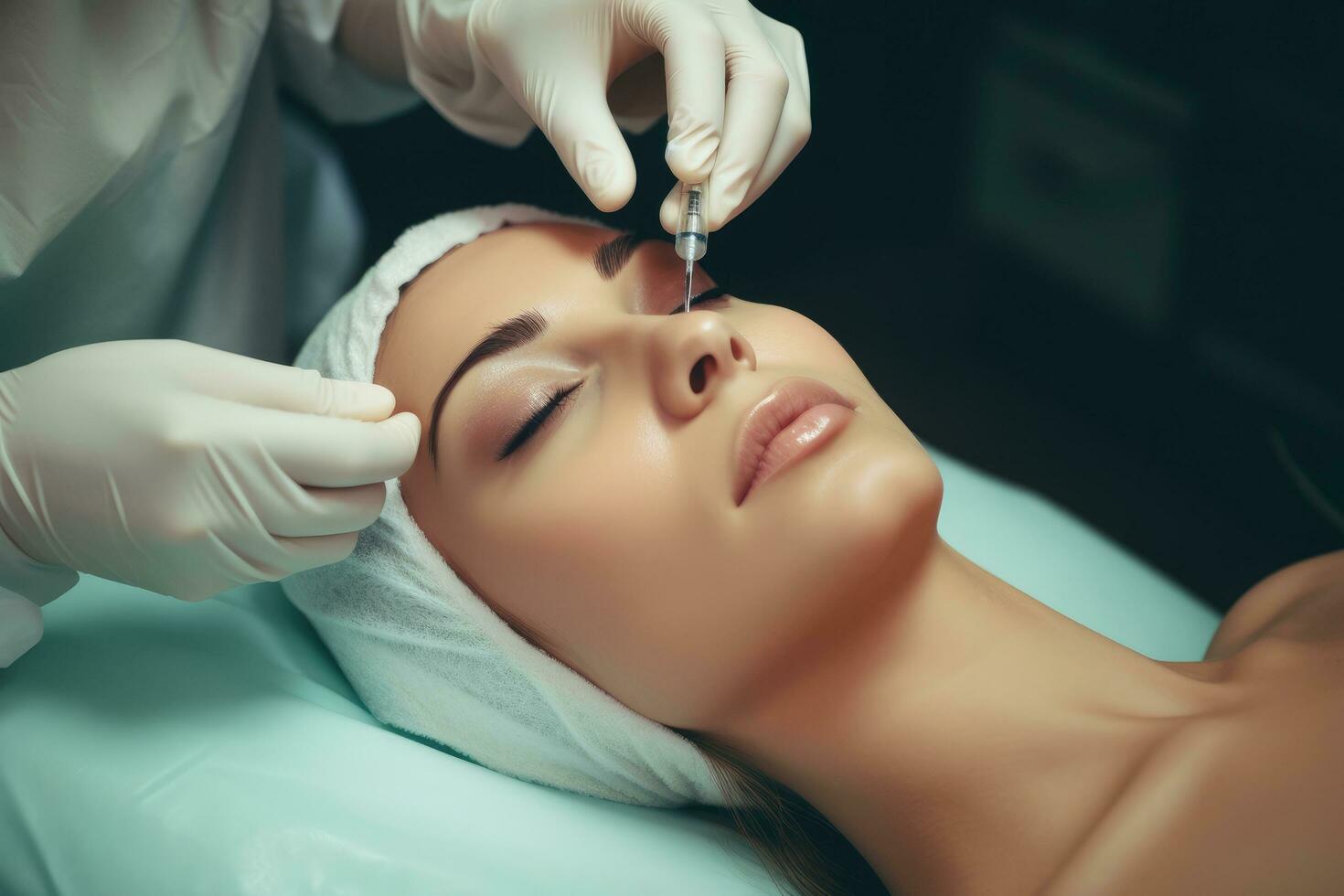 AI generated Eyelash Extension Procedure. Eyelash Extension Procedure. Woman Eye, A scene of medical cosmetology treatments botox injection, AI Generated photo