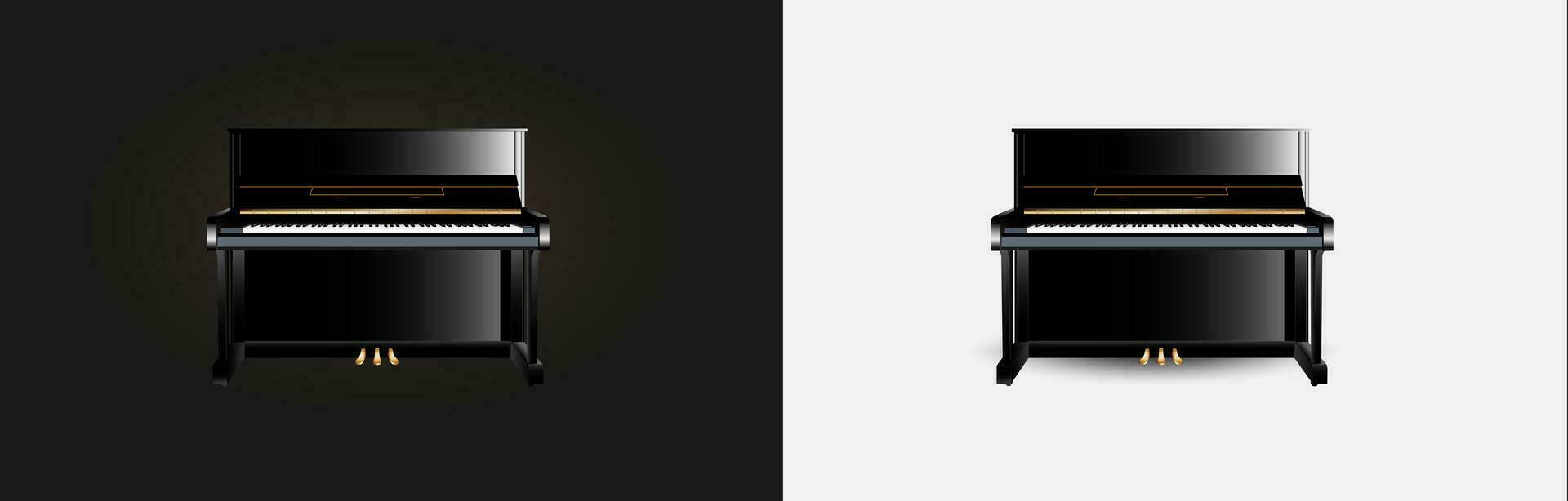 Upright Piano isolated on black and white background. Vector illustration eps10