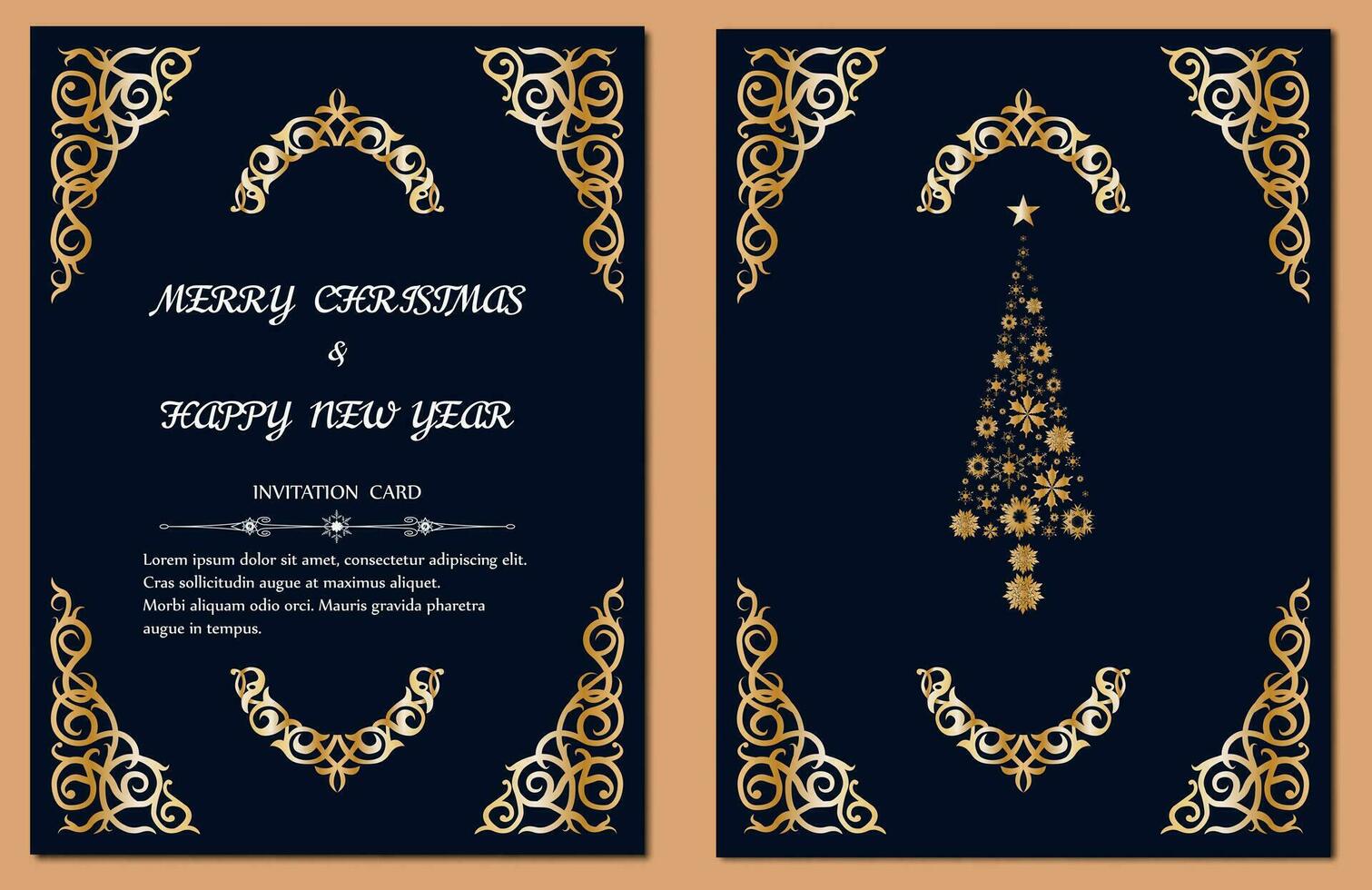 Vintage Merry Christmas and Happy New Year greeting card design with abstract Christmas tree and ornament. Vector illustration eps10