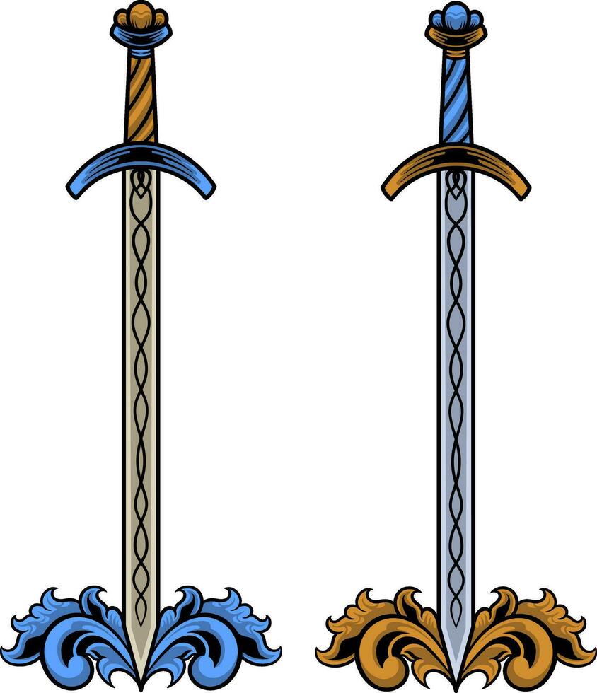 Vector sword illustration with ornament and wings