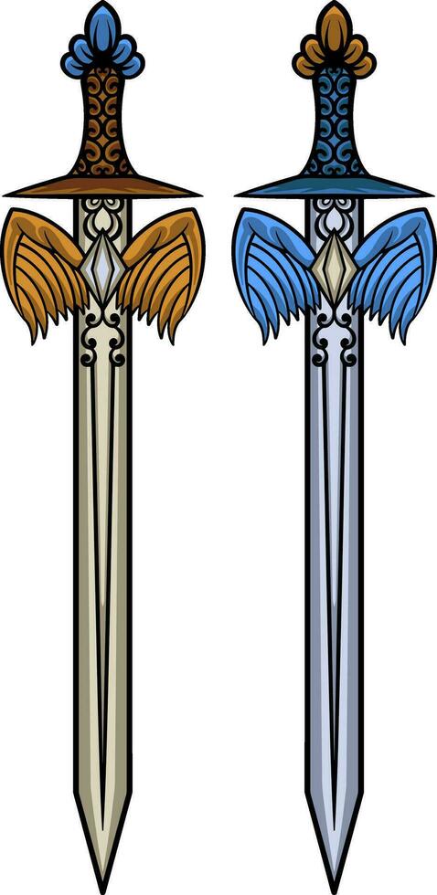 vector espada ilustración con ornamento y alas