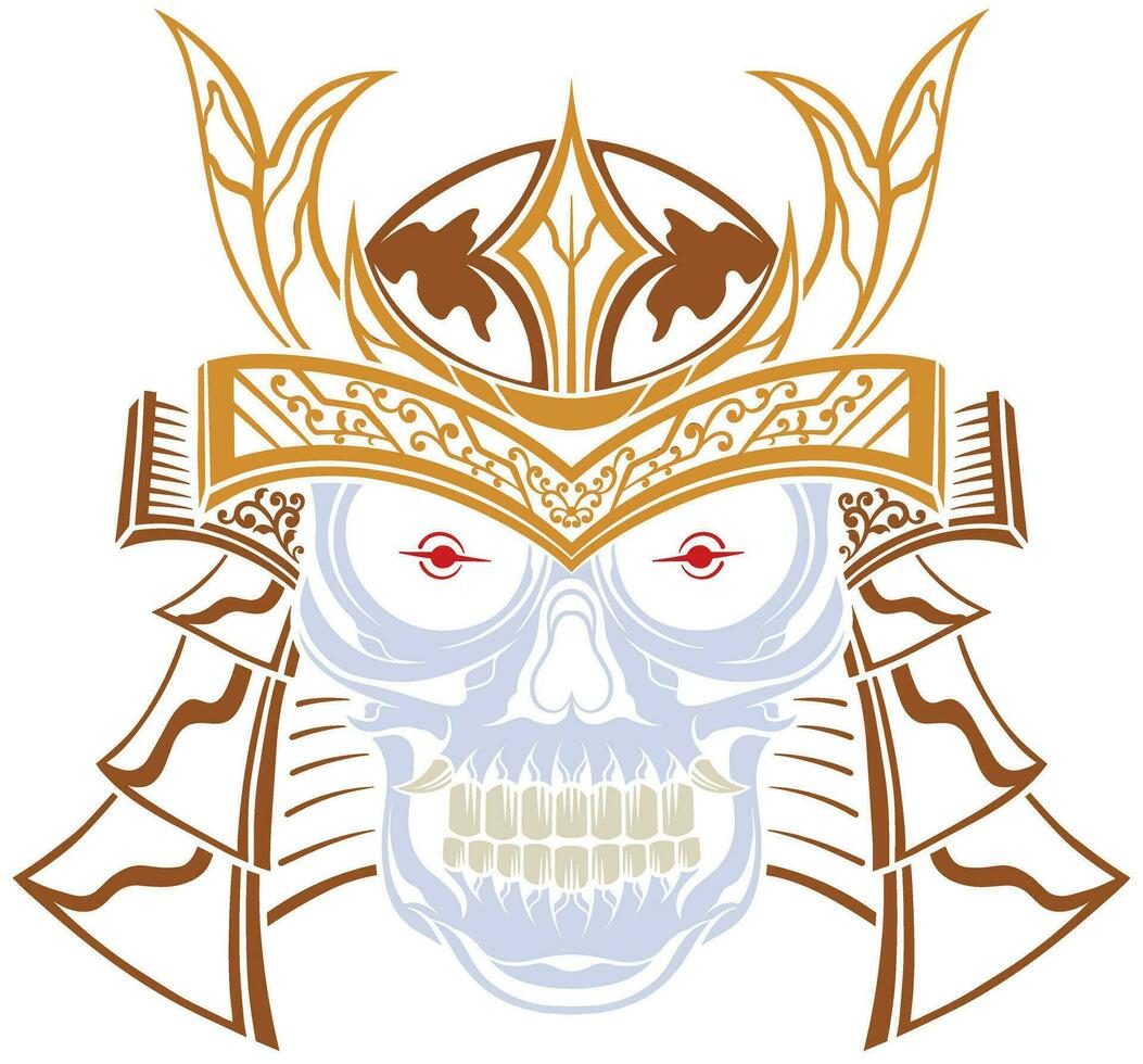 vector ilustración cráneo cabeza con samurai