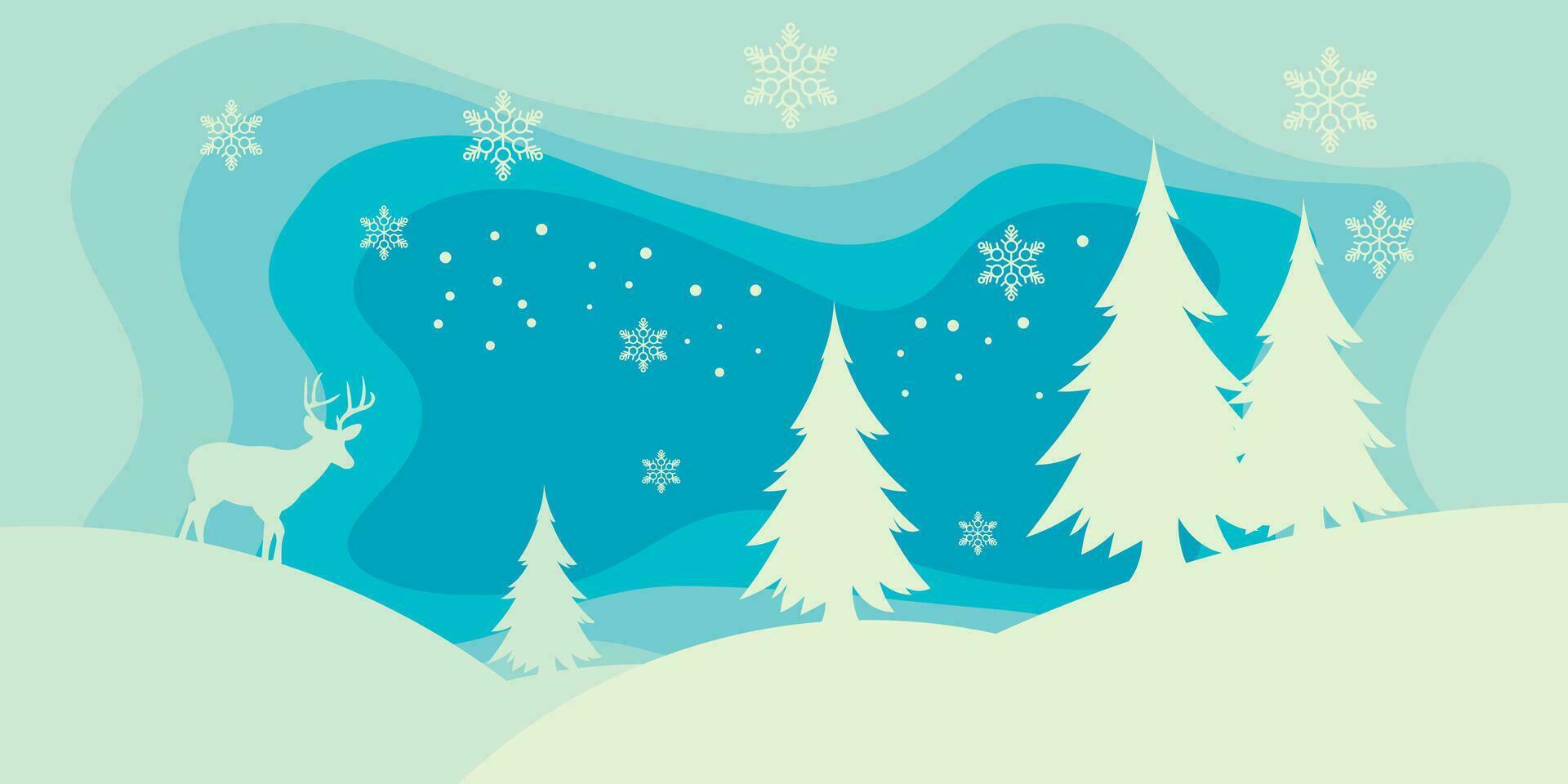 Background design with winter paper cut composition with deer. vector