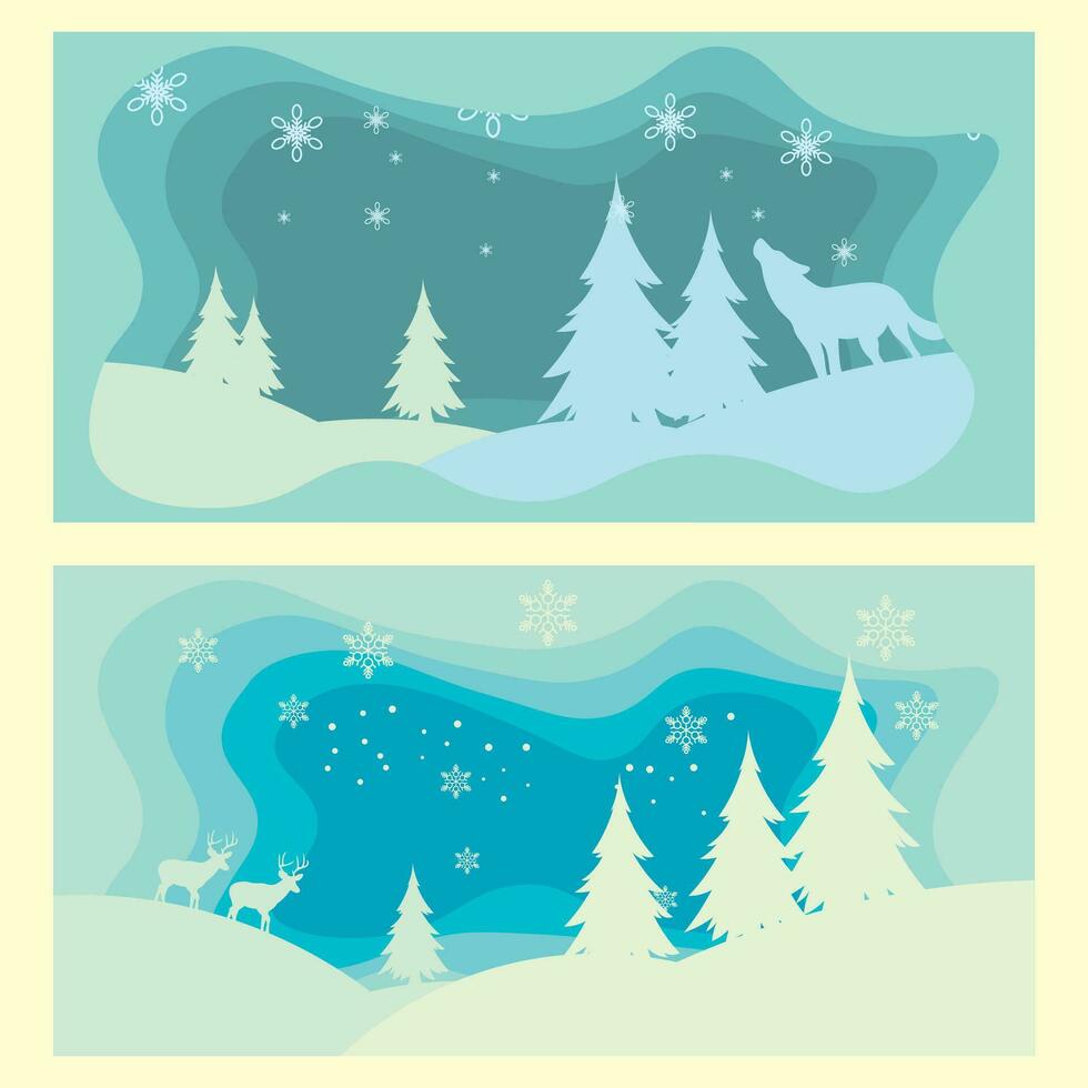 Background design with winter paper cut composition with deer. vector