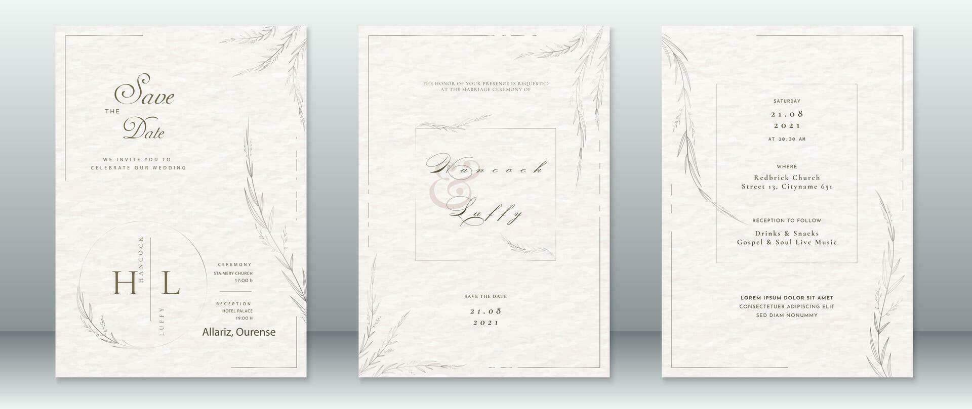 Minimalist wedding invitation card template natural design vector