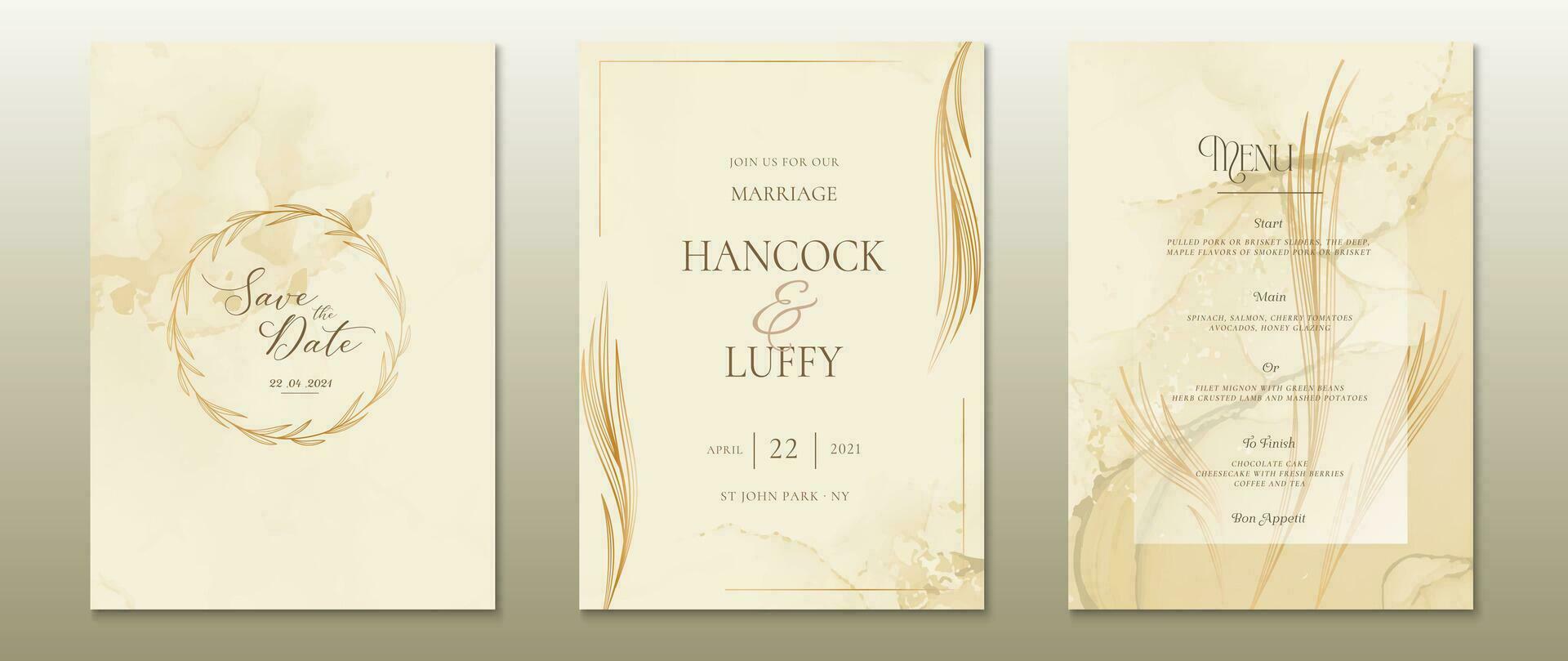 Wedding invitation card template gold background vector