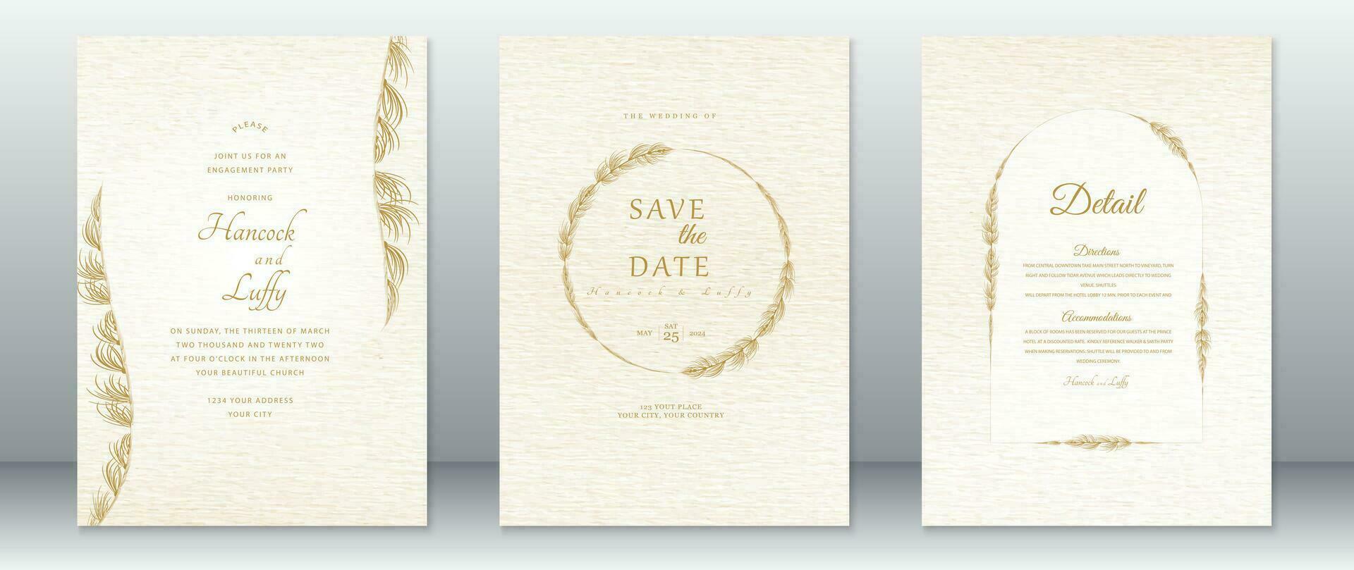 Golden wedding invitation card template luxury design vector