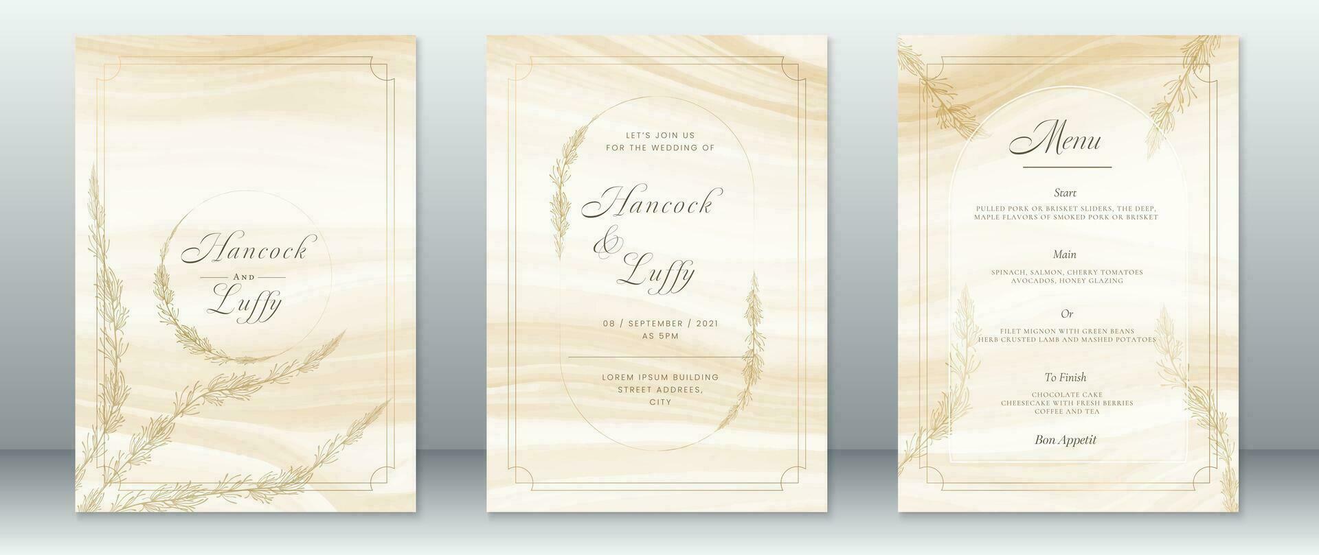 Luxury wedding invitation card template golden design vector
