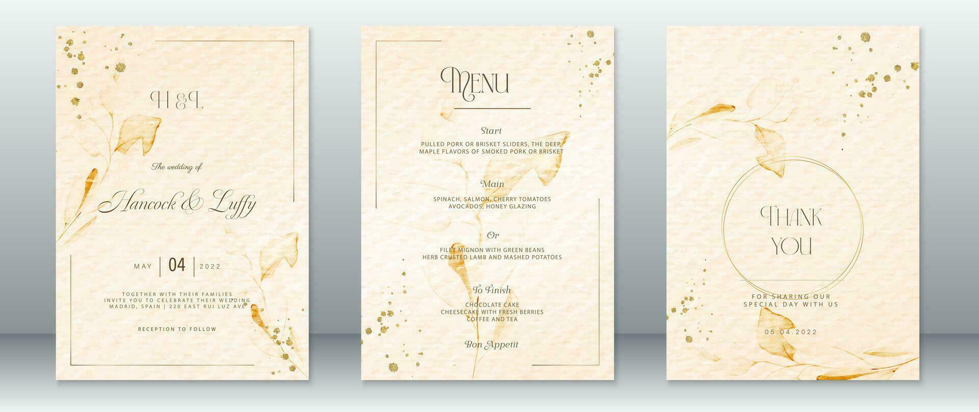 Luxury wedding invitation card template gold design vector