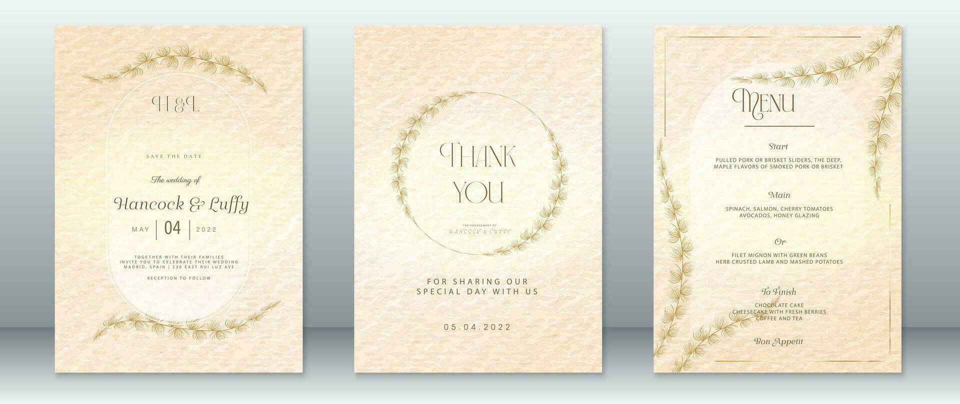 Golden wedding invitation card template luxury design vector