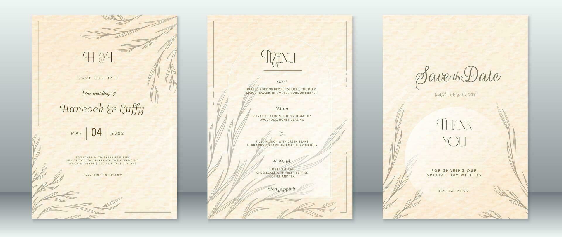 Elegant wedding invitation card template natural design vector