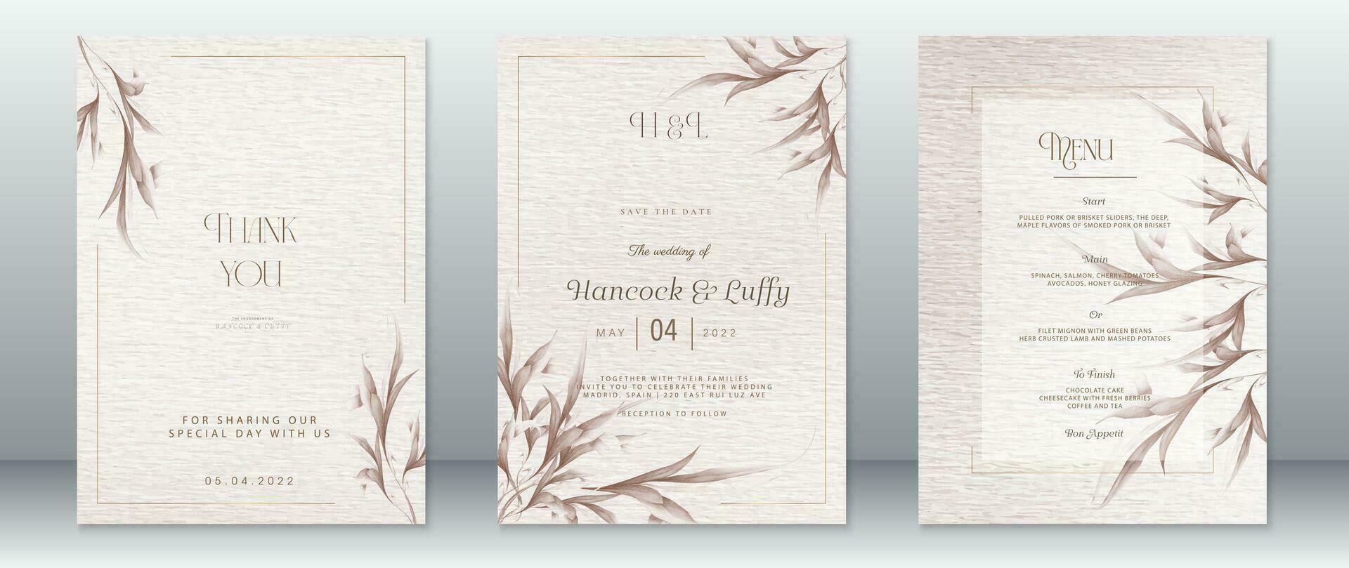 Wedding invitation card template nature design vector