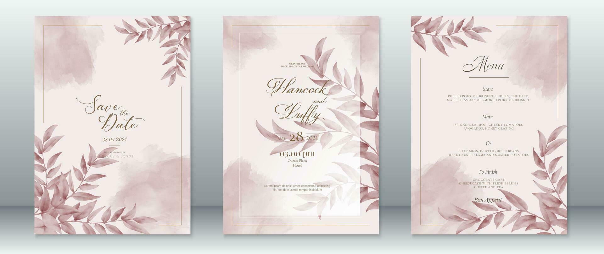 Wedding invitation card template nature design vector