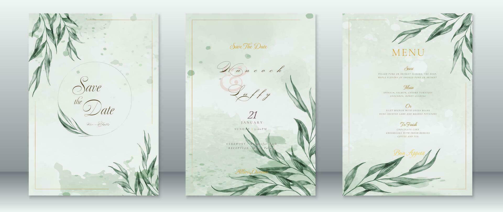 Wedding invitation card template green nature design vector
