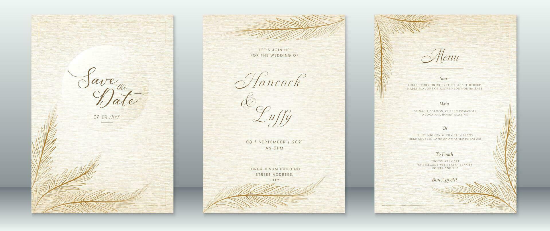 Golden wedding invitation card template nature design vector