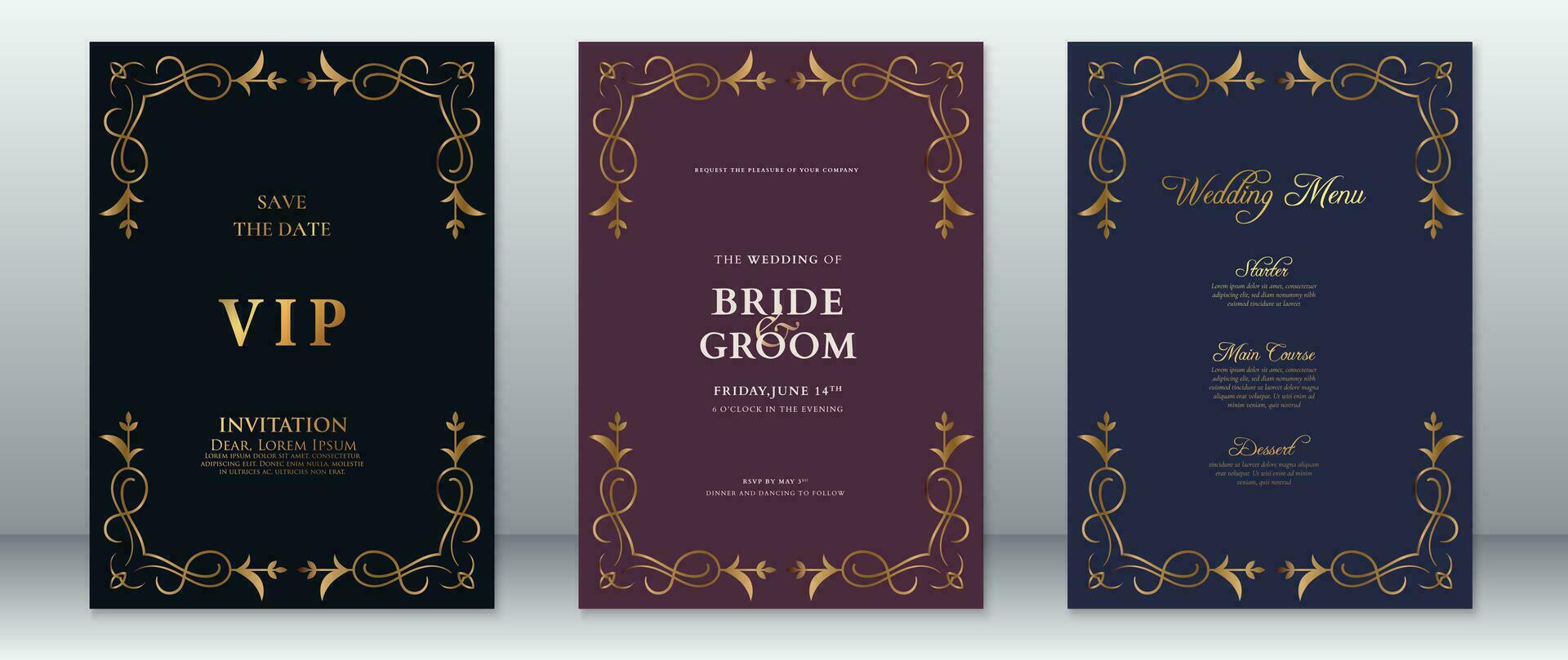 Luxury wedding invitation card template vintage design vector