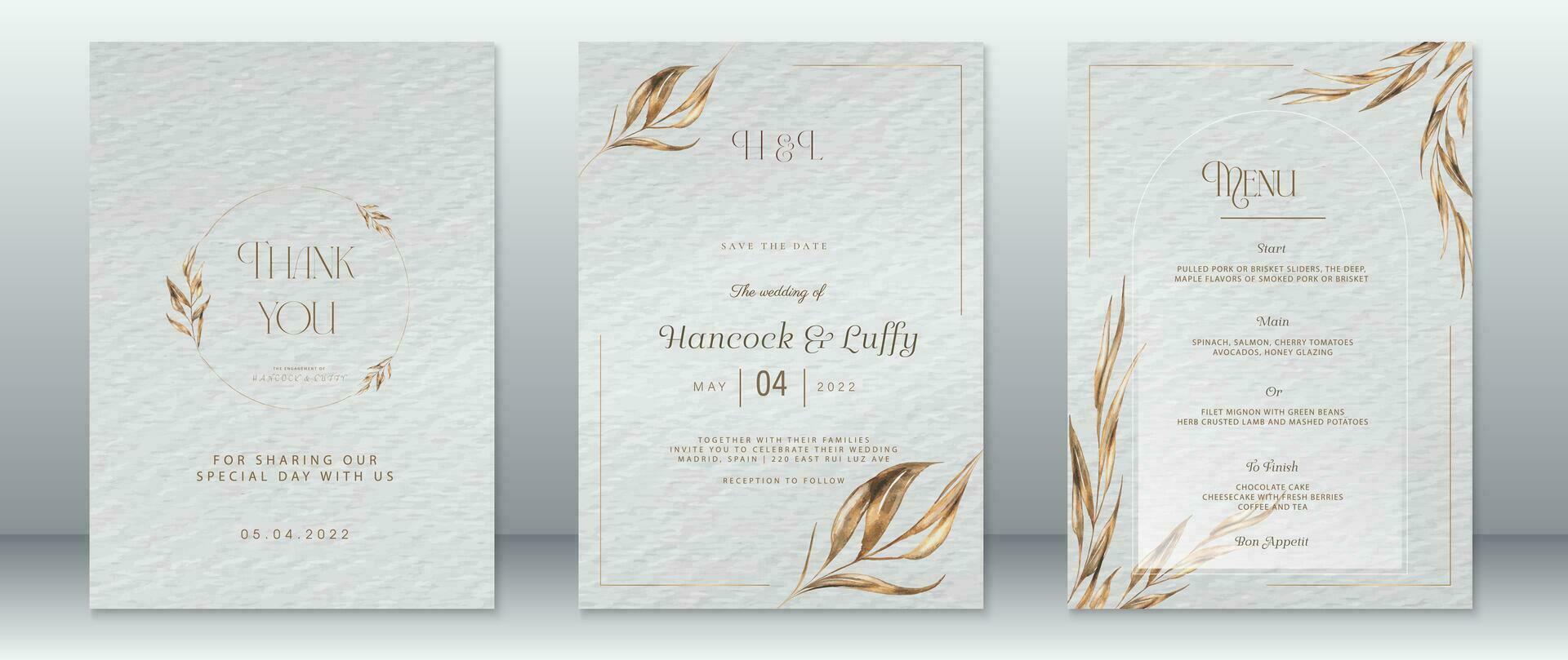 Golden wedding invitation card template luxury design vector