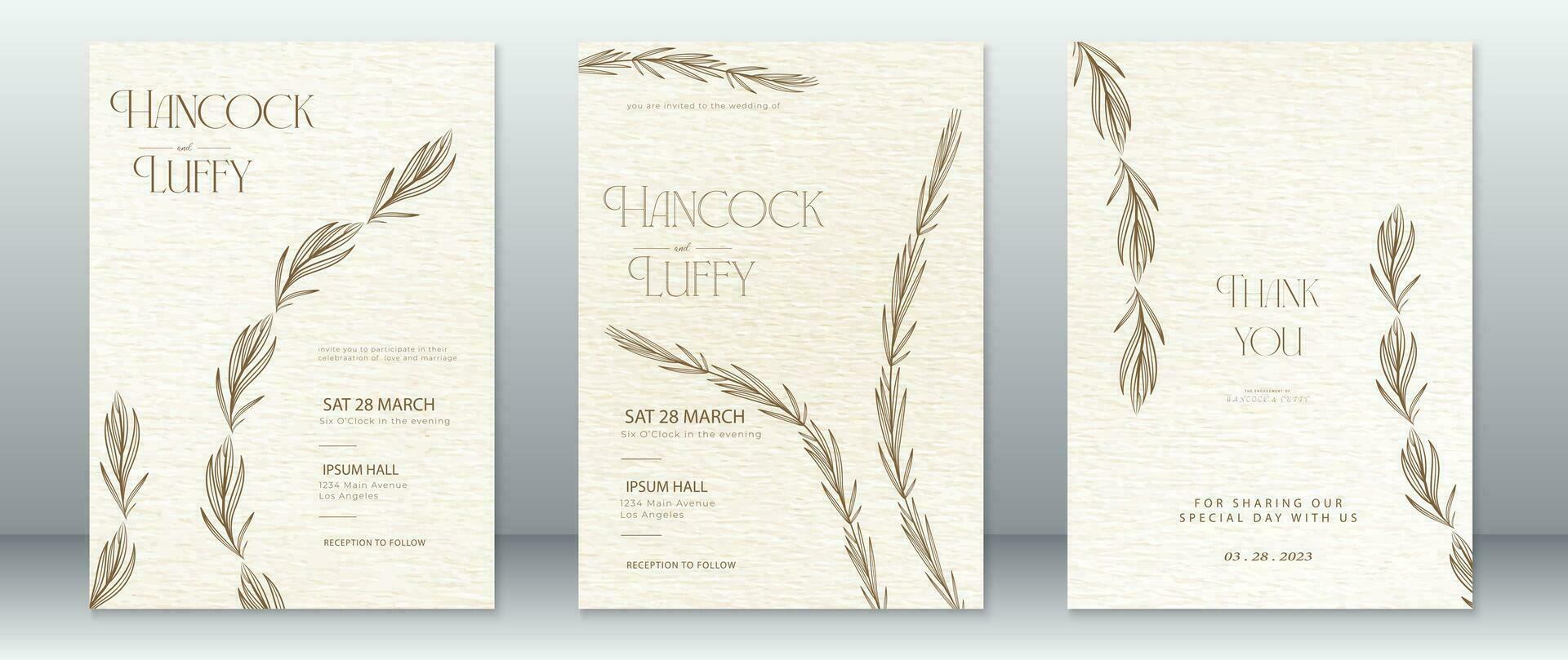 Minimalist wedding invitation card template gold background vector