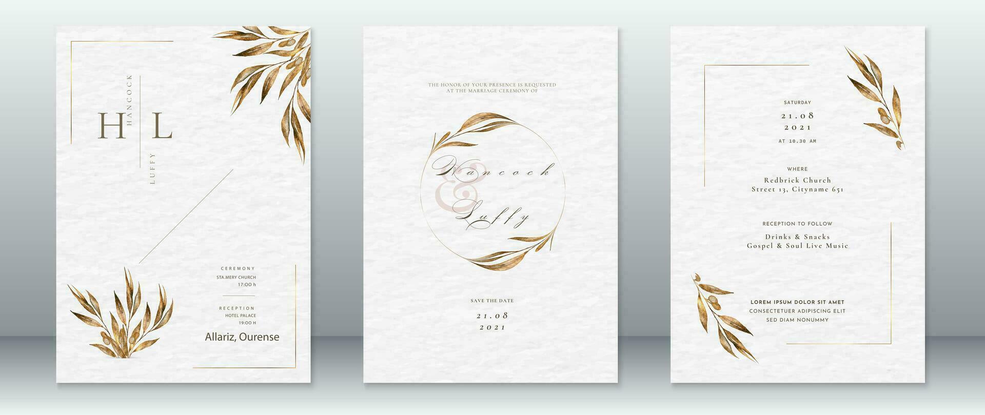 Luxury wedding invitation card template golden design vector