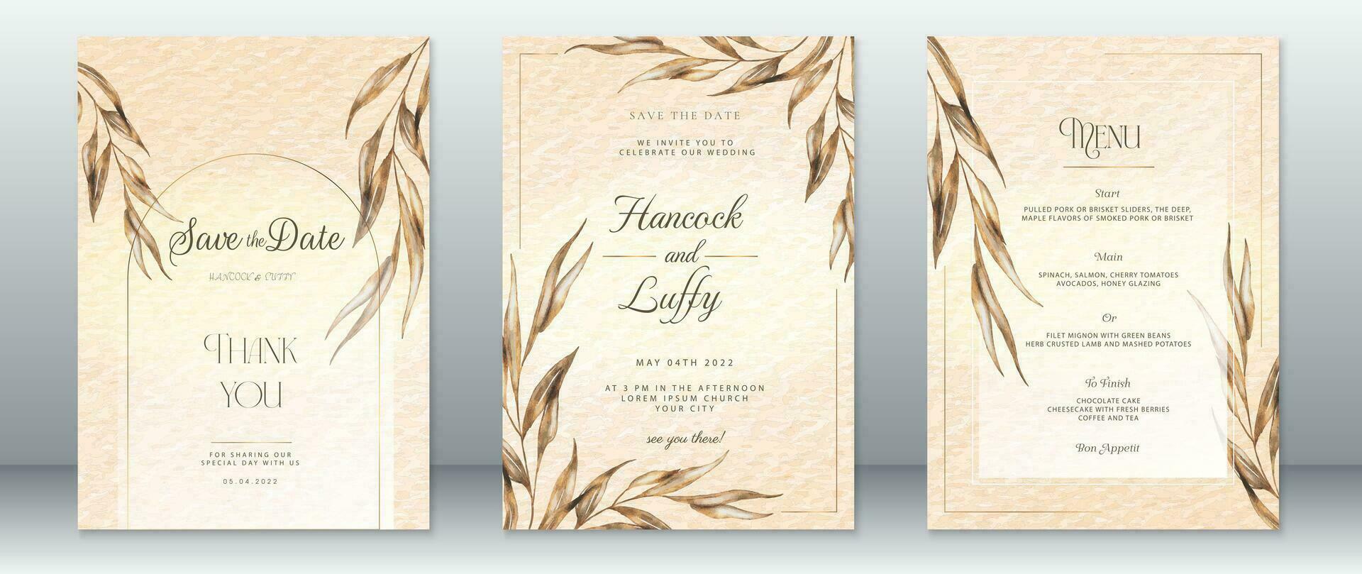 Golden wedding invitation card template nature design vector