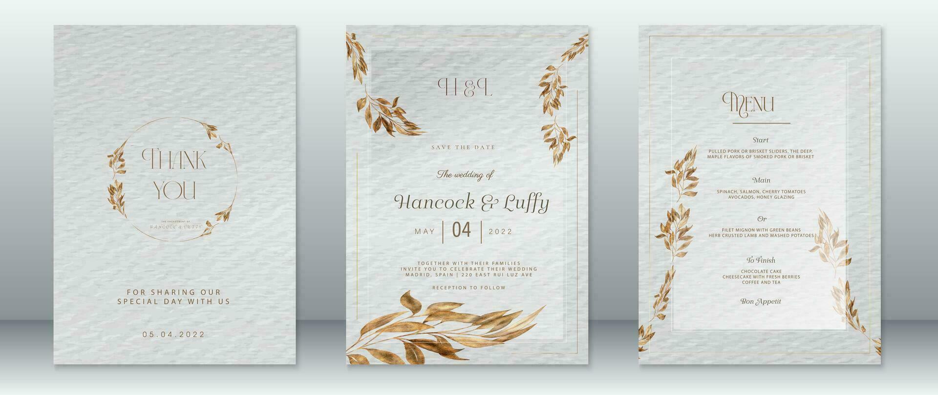 Golden wedding invitation card template nature design vector