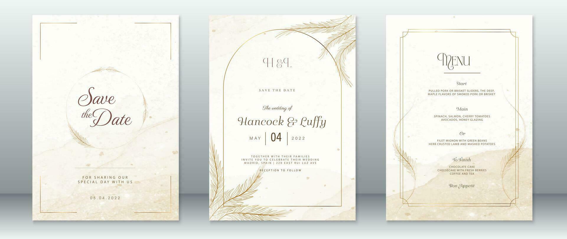 elegante Boda invitación tarjeta modelo con oro marco vector