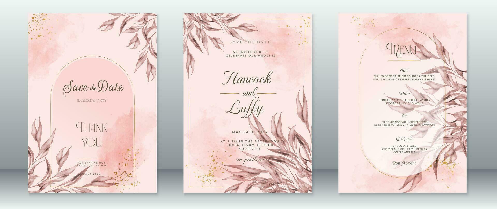 Pink wedding invitation card template nature design vector