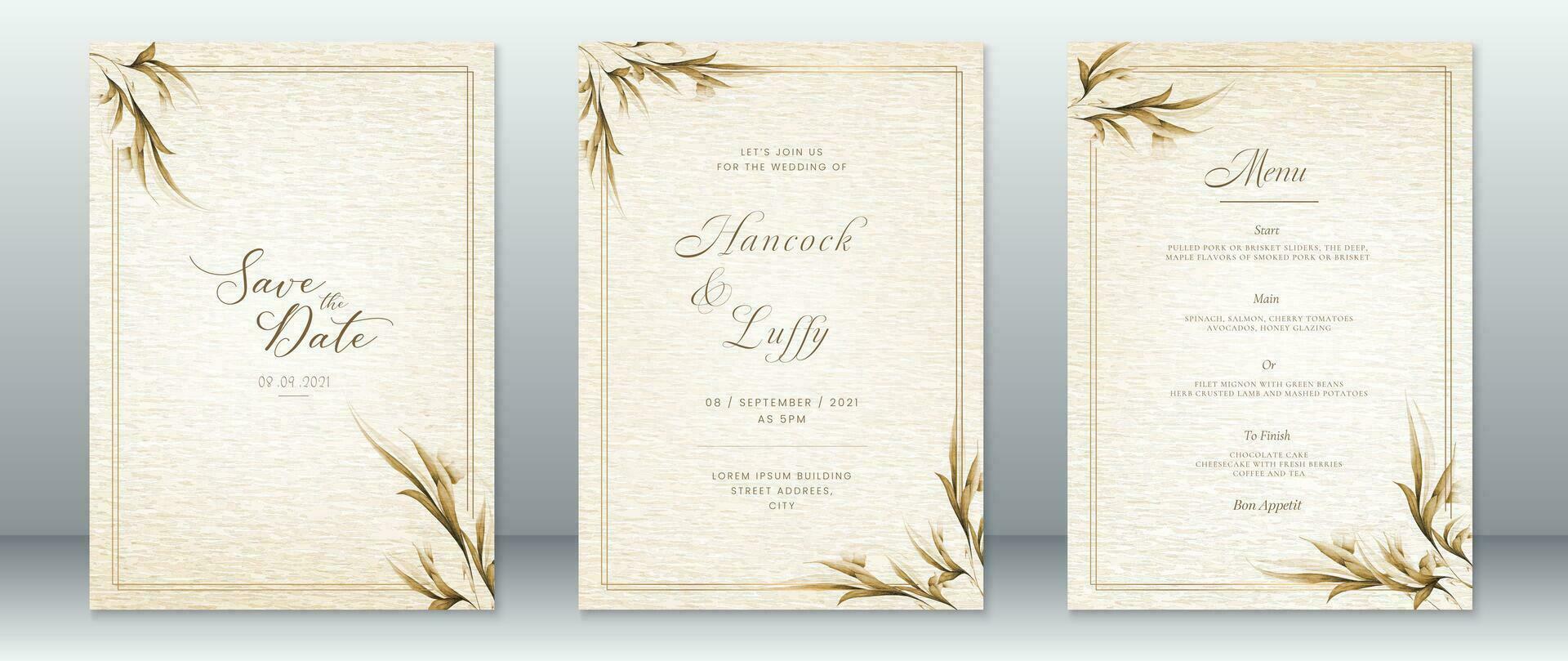 Wedding invitation card template with nature leaf design vector