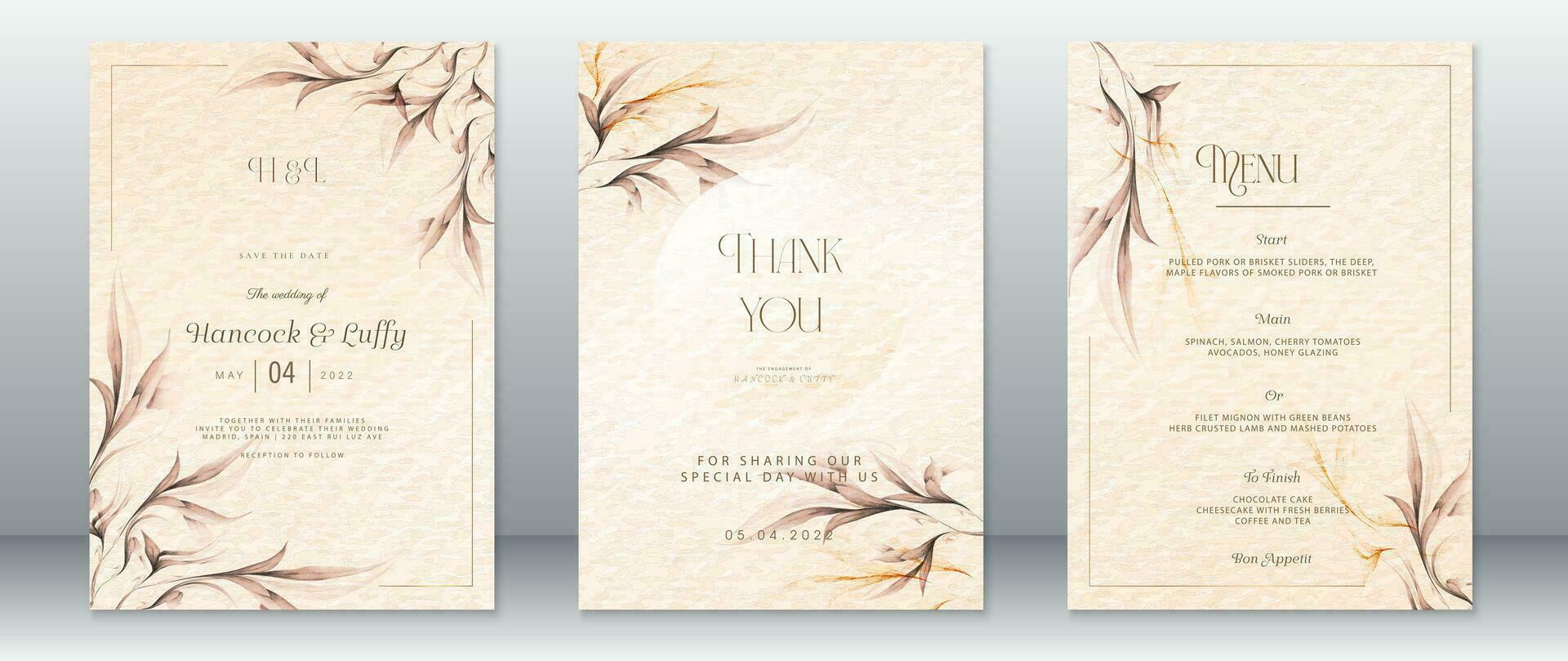 Wedding invitation card template design with nature leaf vector