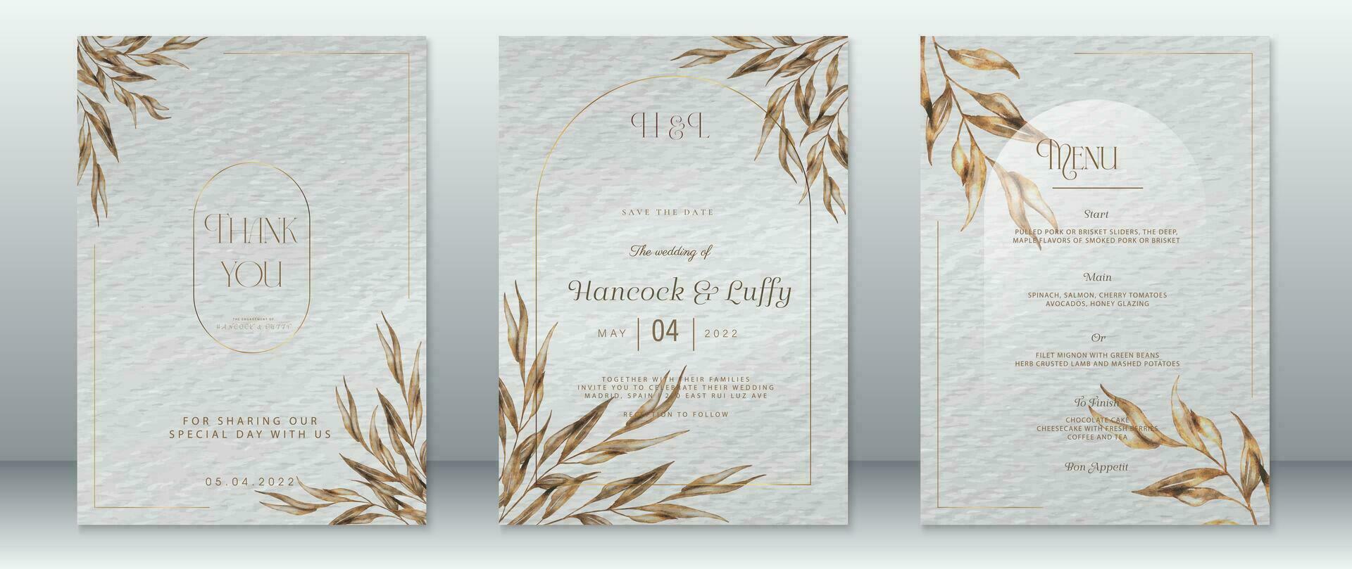 Golden wedding invitation card template nature design vector