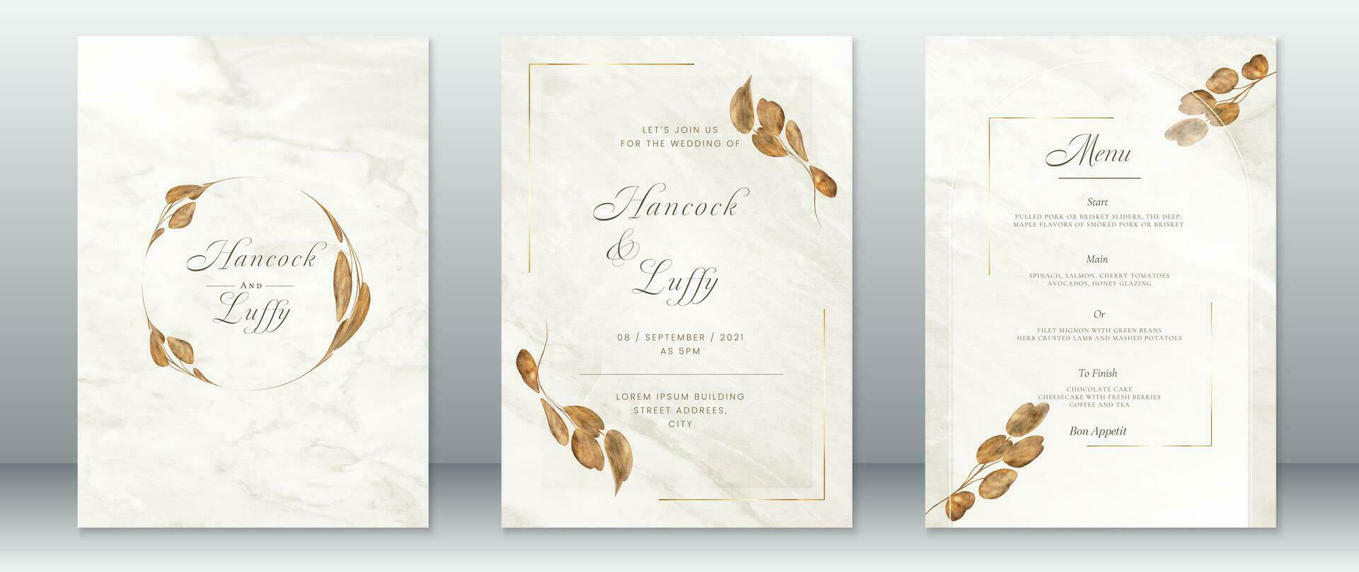 lujo Boda invitación tarjeta modelo de oro naturaleza diseño vector