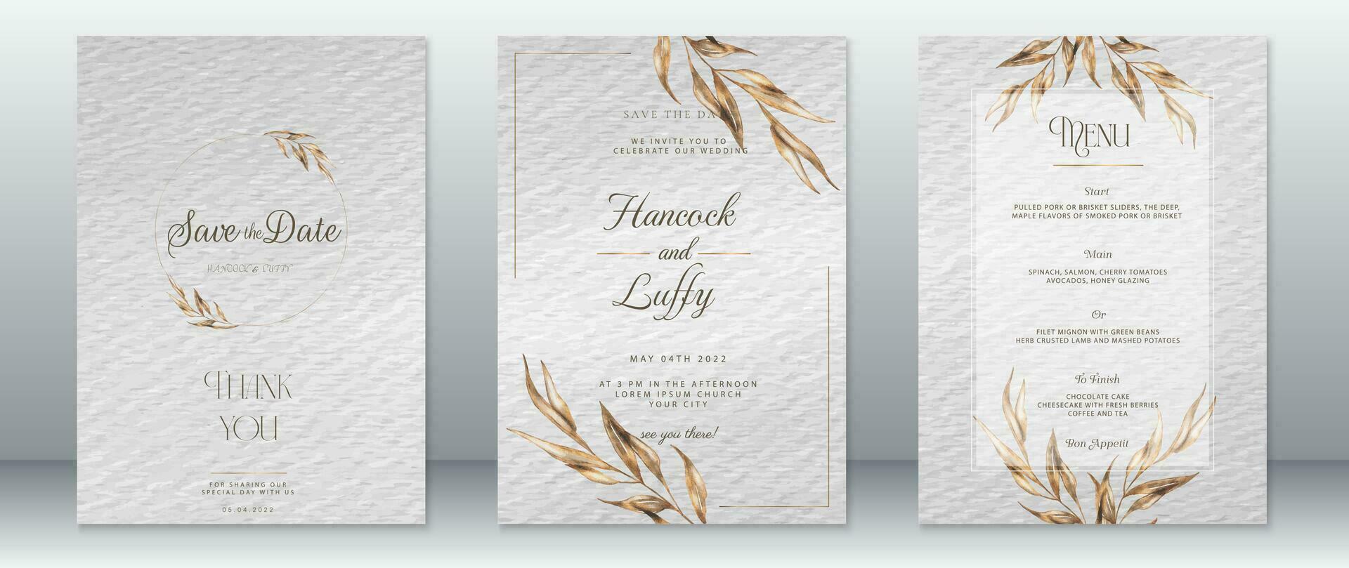 Golden wedding invitation card template nature design vector
