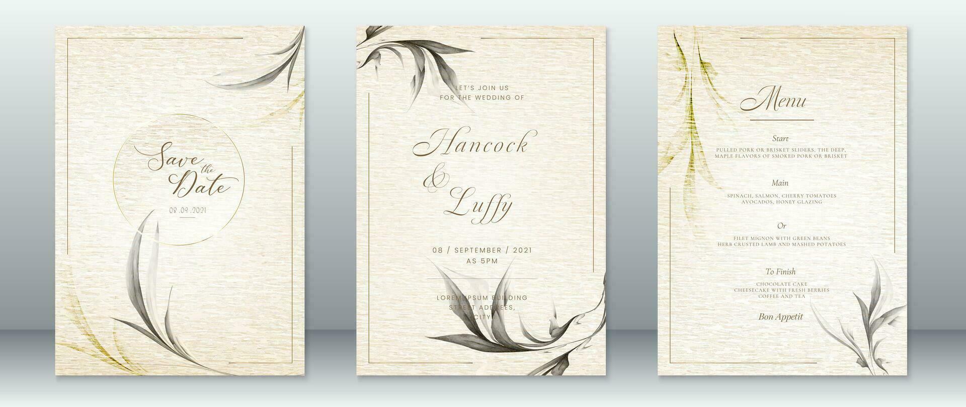 Wedding invitation card template with nature leaf design vector