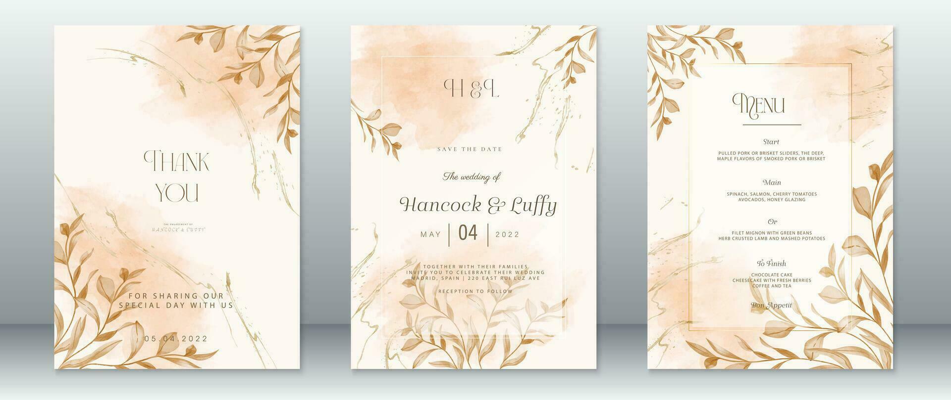 Watercolor wedding invitation card template nature design vector