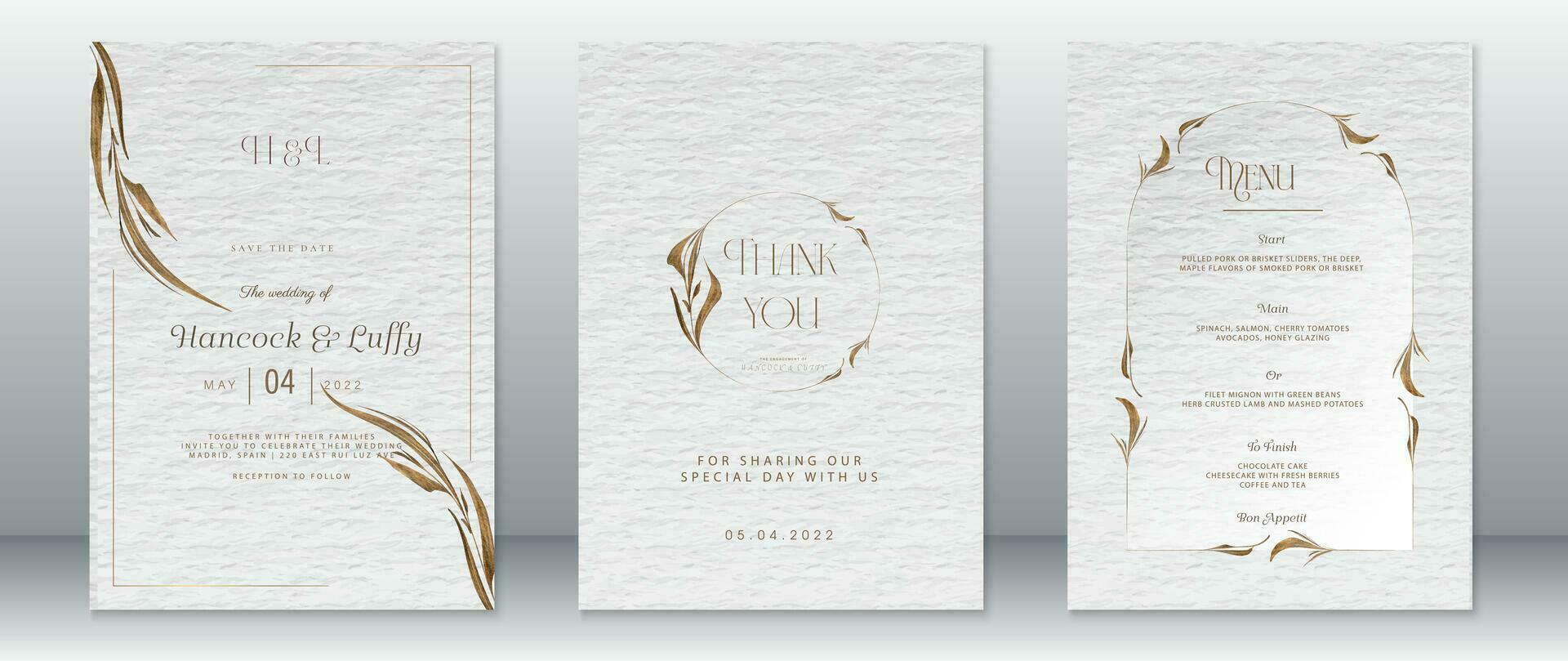 Golden wedding invitation card template nature design vector