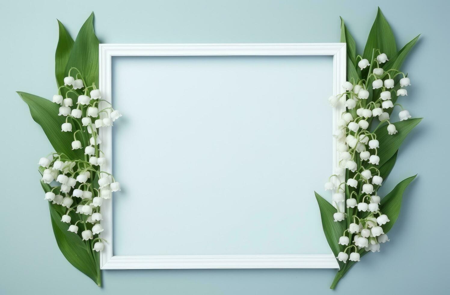 AI generated frame with lily of the valley flowers, photo
