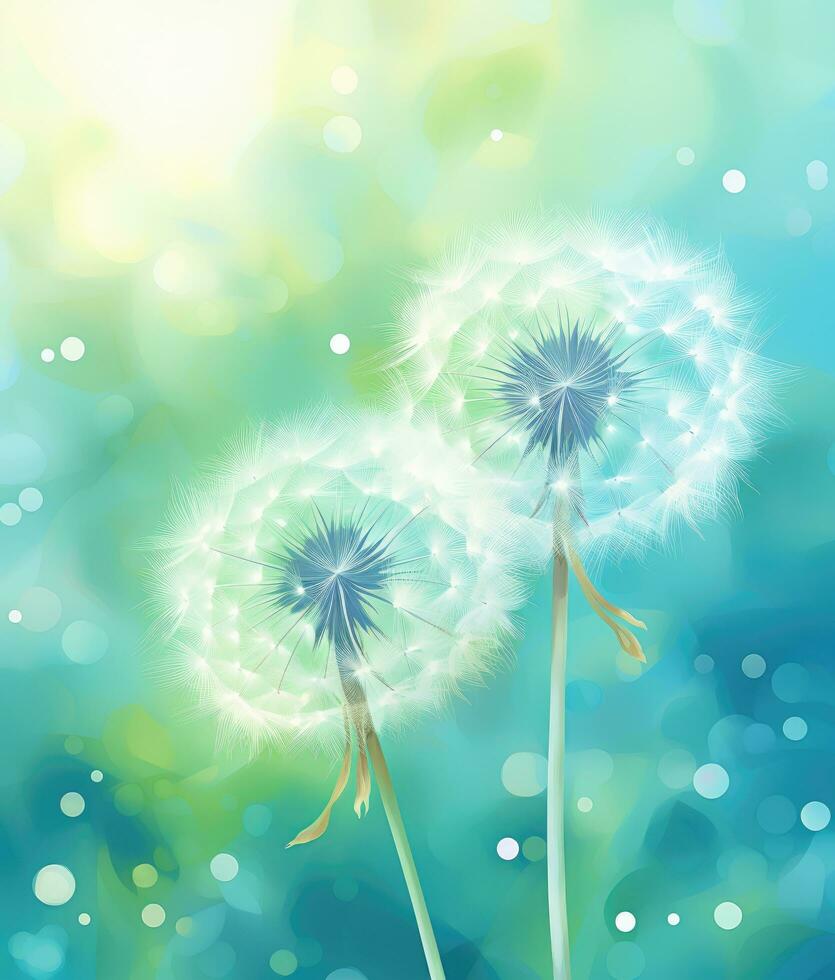 AI generated dandelion in front of an autumn green background, photo