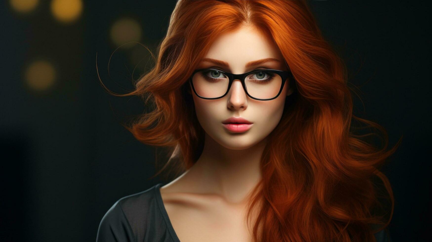 AI generated glaxien for a woman with red hair wearing black glasses, photo