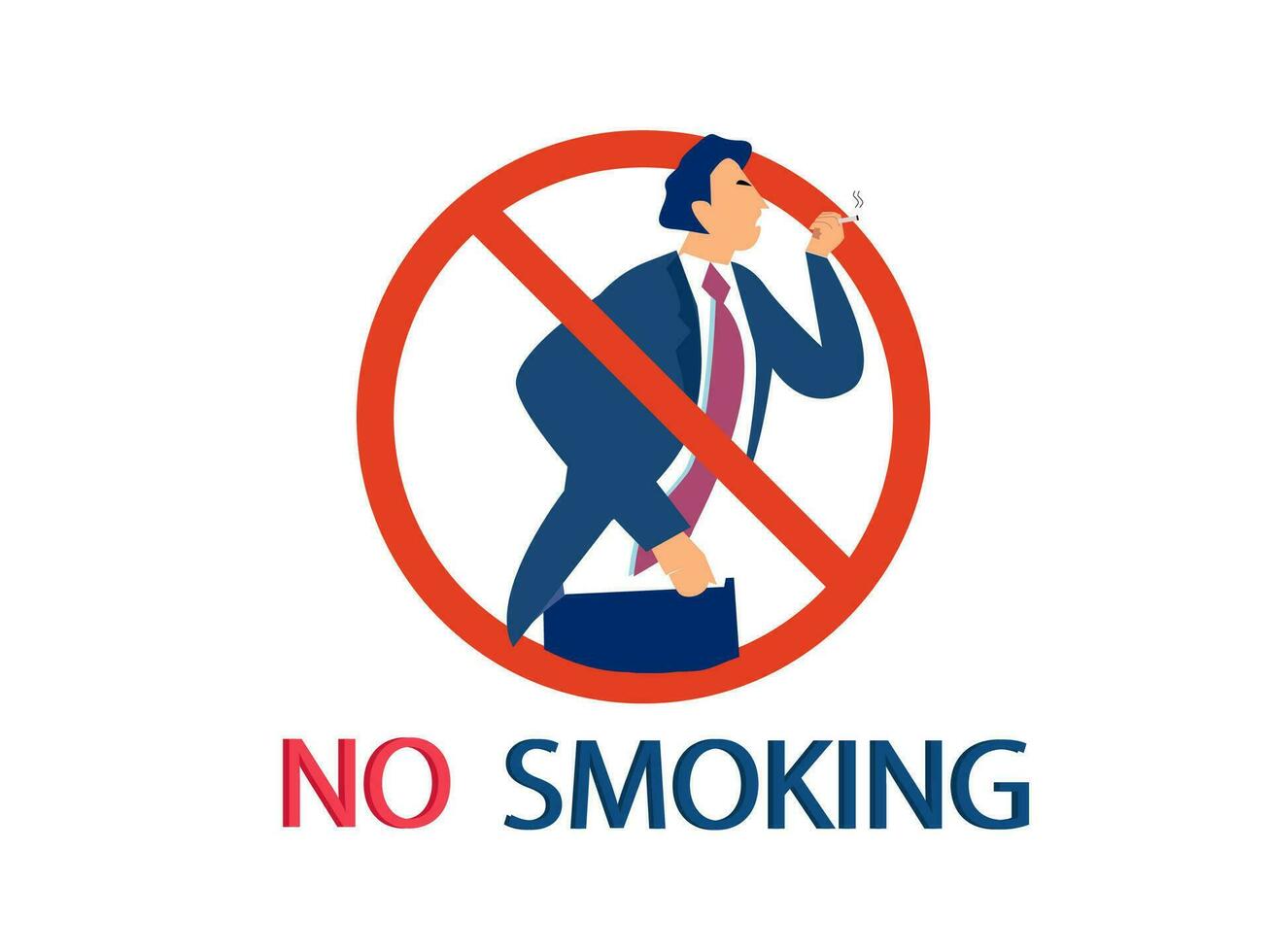 Smoking man inside prohibited sign in flat design. No smoking concept. vector