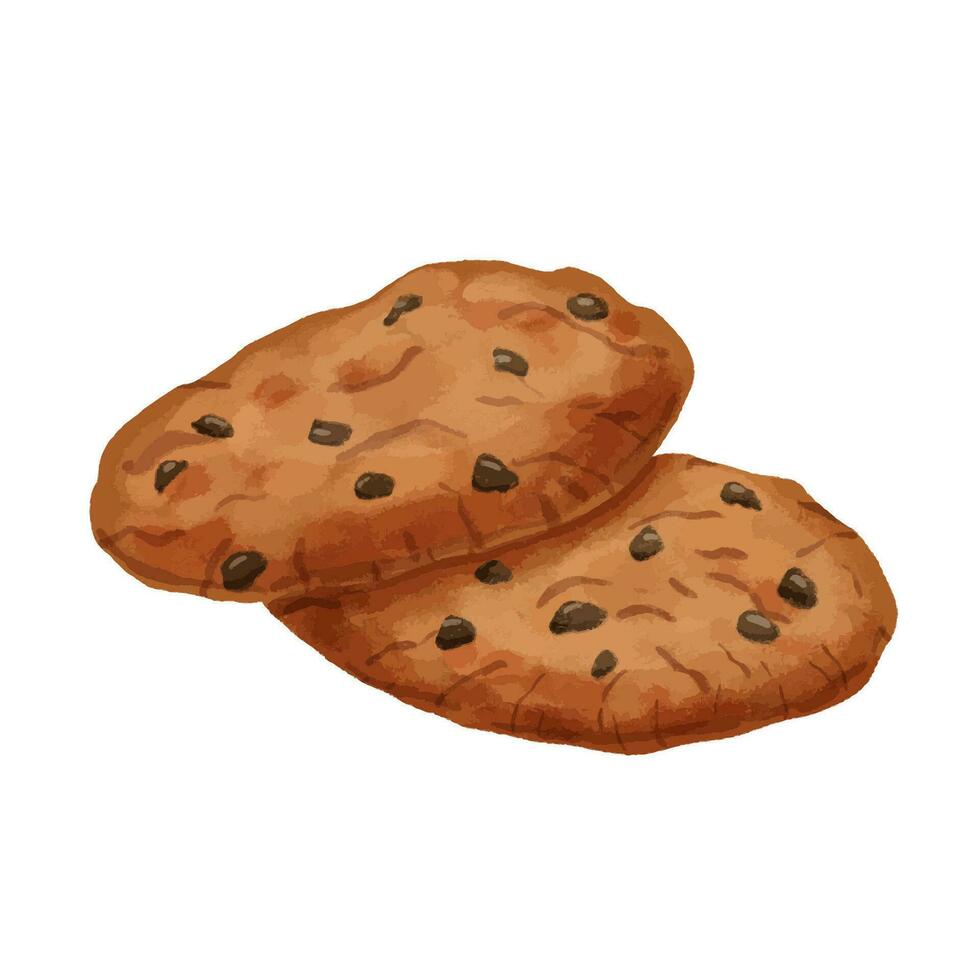 chocolate chip galletas acuarela ilustración aislado en blanco antecedentes. clásico dulce vector