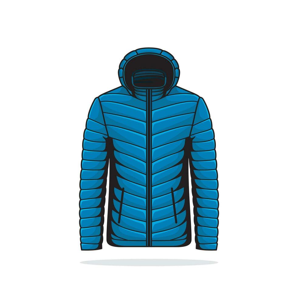 The puffer jacket full zip front closure, adorned with a stylish zipper pull, allows for easy wear and temperature control. vector